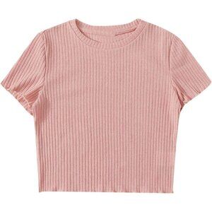 Women's Solid Crew Neck Ribbed Knit Short Sleeve Crop Top T Shirts